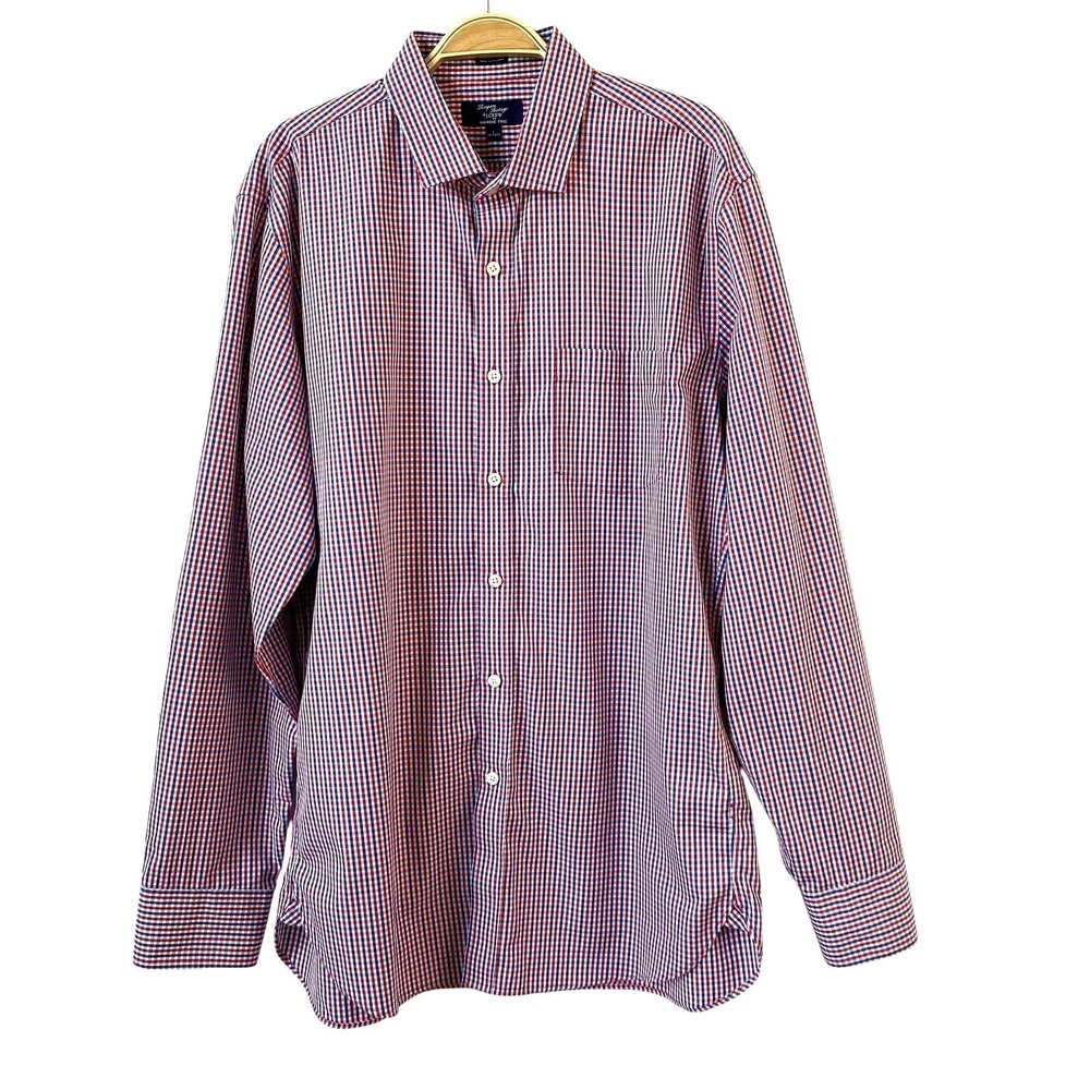 J Crew Americana Thompson Wrinkle Free Shirt Men L Red Gingham Button Up Cotton